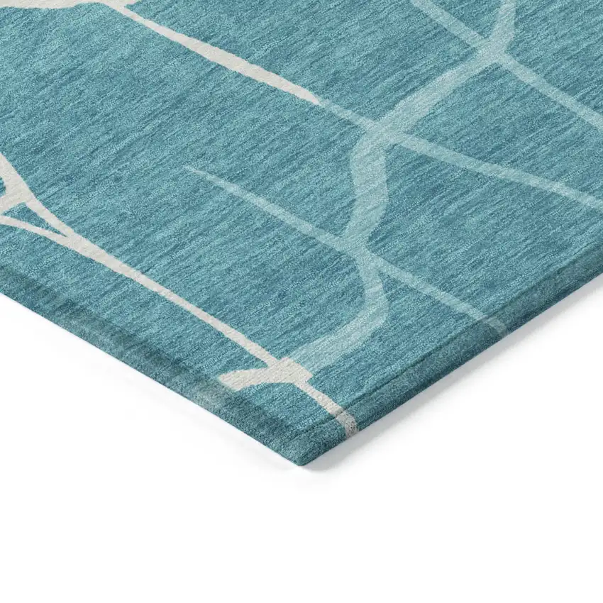 Teal Blue And Ivory Abstract Washable Indoor Outdoor Area Rug Photo 4