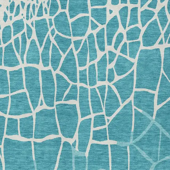 Teal Blue And Ivory Abstract Washable Indoor Outdoor Area Rug Photo 5