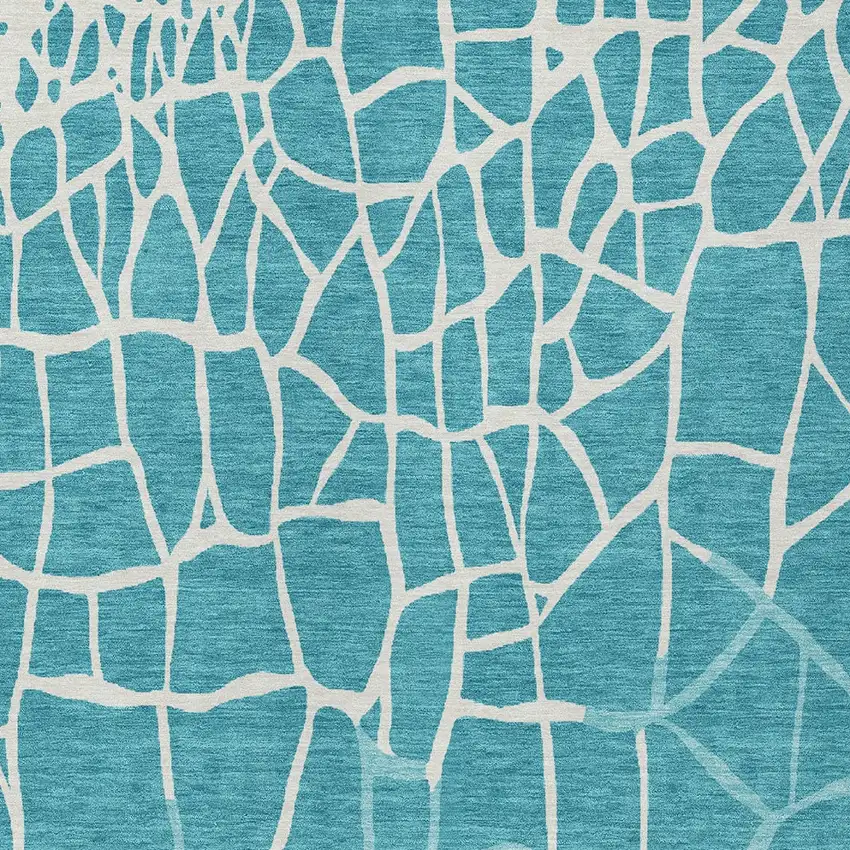 Teal Blue And Ivory Abstract Washable Indoor Outdoor Area Rug Photo 5