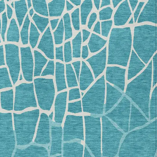 Teal Blue And Ivory Abstract Washable Indoor Outdoor Area Rug Photo 5
