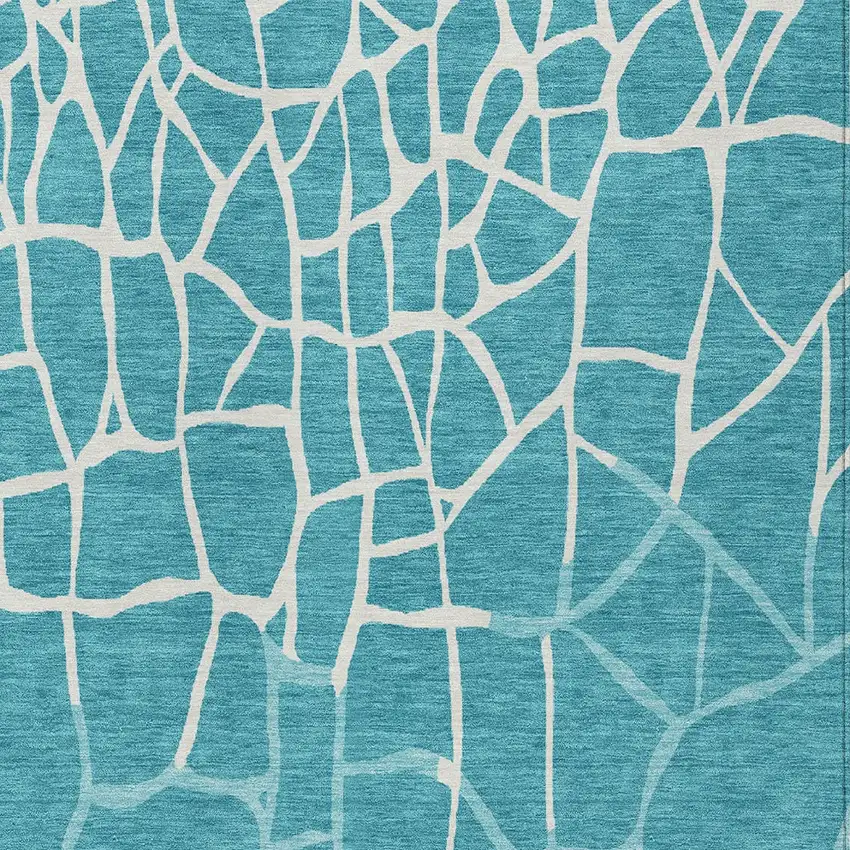 Teal Blue And Ivory Abstract Washable Indoor Outdoor Area Rug Photo 5