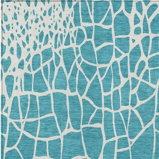 Teal Blue And Ivory Abstract Washable Indoor Outdoor Area Rug Photo 5