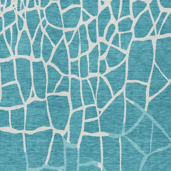 Teal Blue And Ivory Abstract Washable Indoor Outdoor Area Rug Photo 5