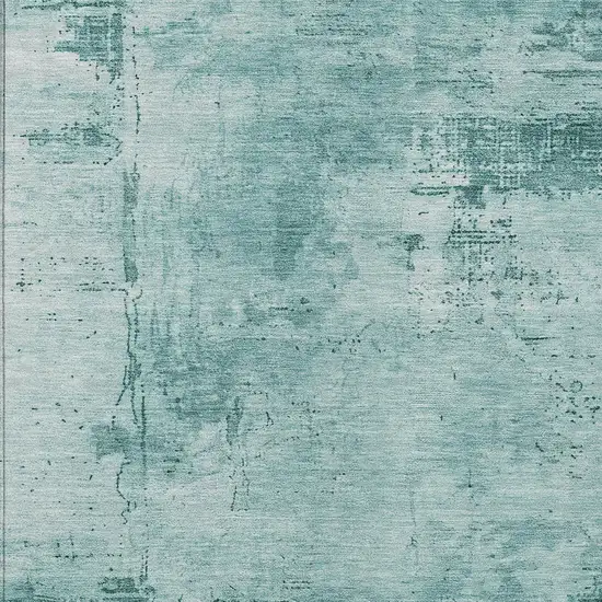 Teal Blue And Ivory Abstract Washable Indoor Outdoor Area Rug Photo 5