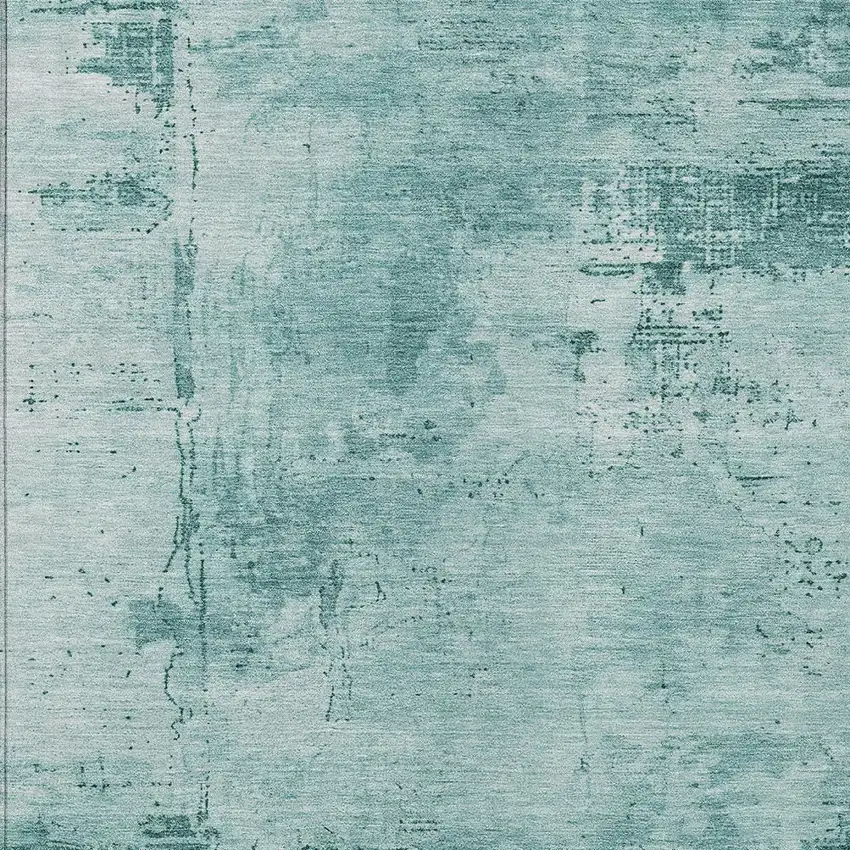 Teal Blue And Ivory Abstract Washable Indoor Outdoor Area Rug Photo 5