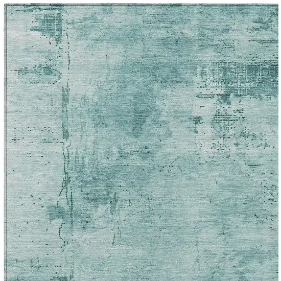 Teal Blue And Ivory Abstract Washable Indoor Outdoor Area Rug Photo 5