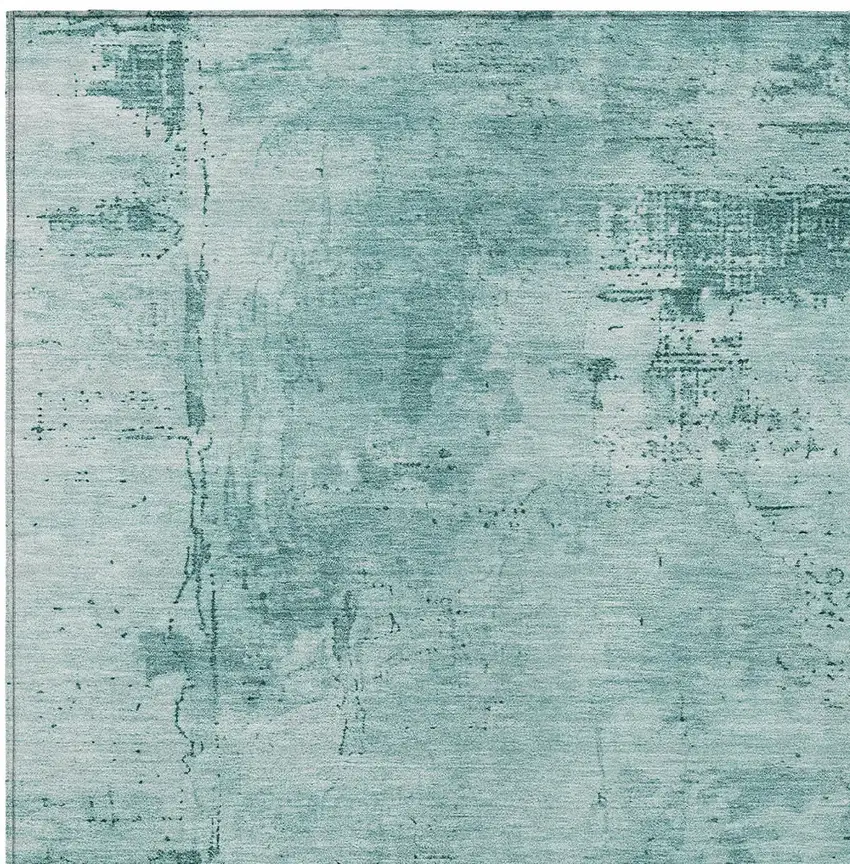Teal Blue And Ivory Abstract Washable Indoor Outdoor Area Rug Photo 5