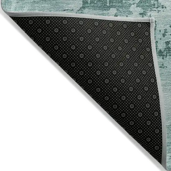 Teal Blue And Ivory Abstract Washable Indoor Outdoor Area Rug Photo 3