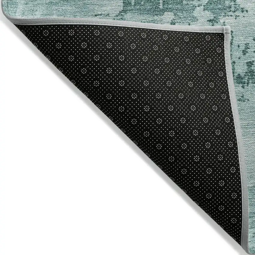 Teal Blue And Ivory Abstract Washable Indoor Outdoor Area Rug Photo 3
