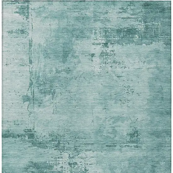 Teal Blue And Ivory Abstract Washable Indoor Outdoor Area Rug Photo 5