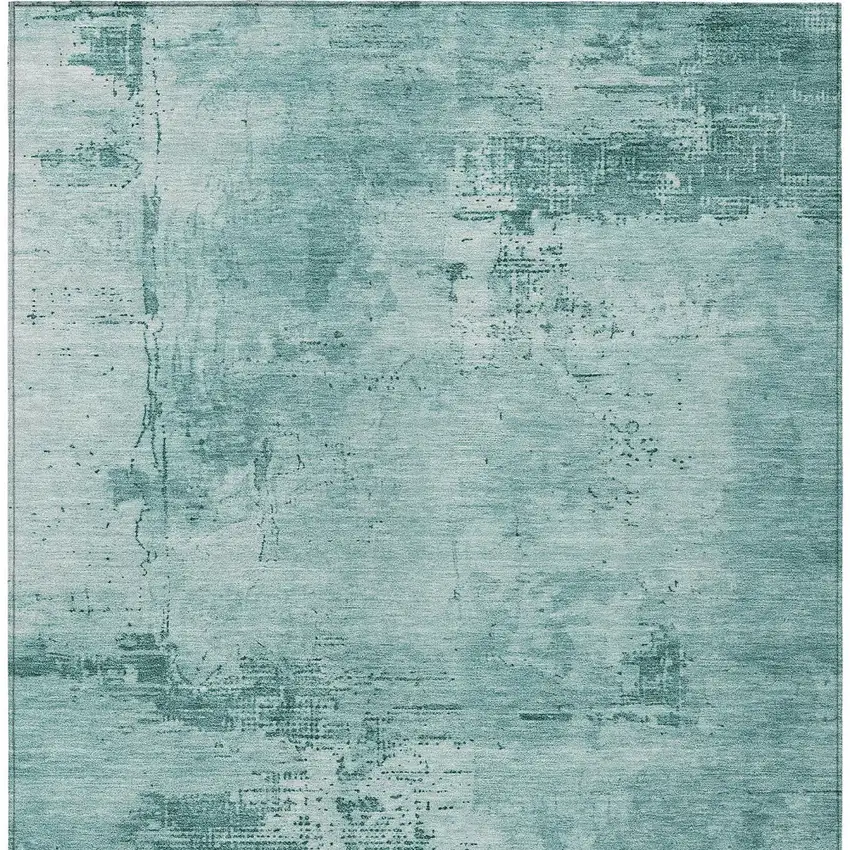Teal Blue And Ivory Abstract Washable Indoor Outdoor Area Rug Photo 6