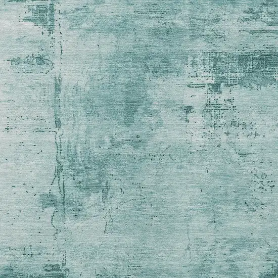 Teal Blue And Ivory Abstract Washable Indoor Outdoor Area Rug Photo 5