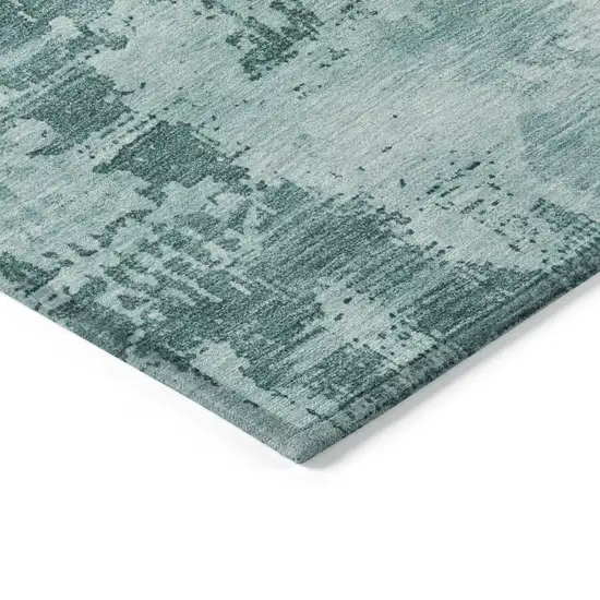 Teal Blue And Ivory Abstract Washable Indoor Outdoor Area Rug Photo 4