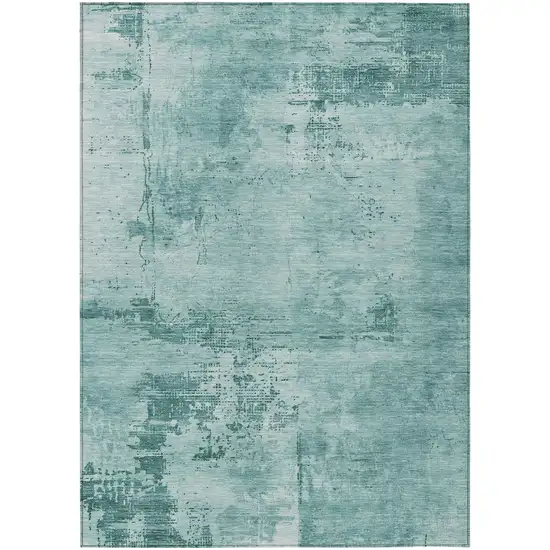 Teal Blue And Ivory Abstract Washable Indoor Outdoor Area Rug Photo 2