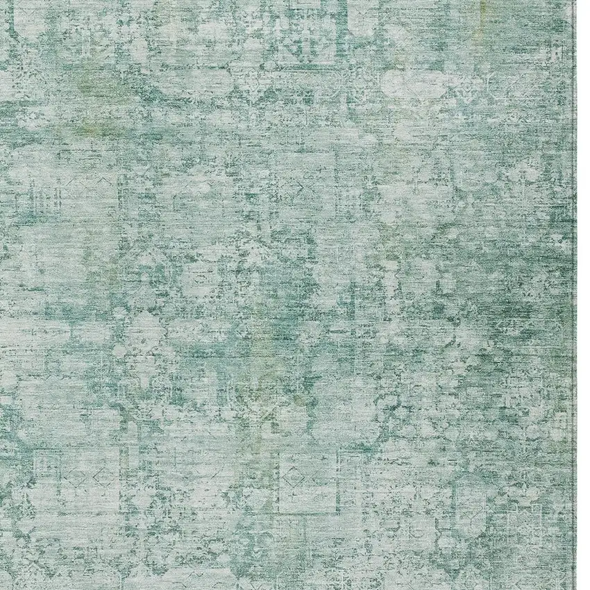 Teal Blue And Ivory Abstract Washable Indoor Outdoor Area Rug Photo 9