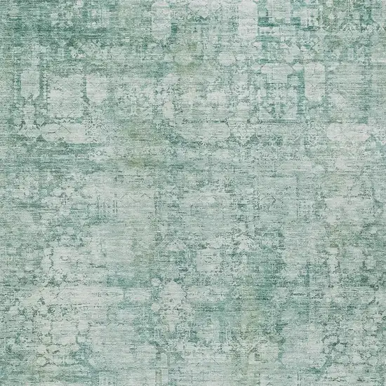 Teal Blue And Ivory Abstract Washable Indoor Outdoor Area Rug Photo 4