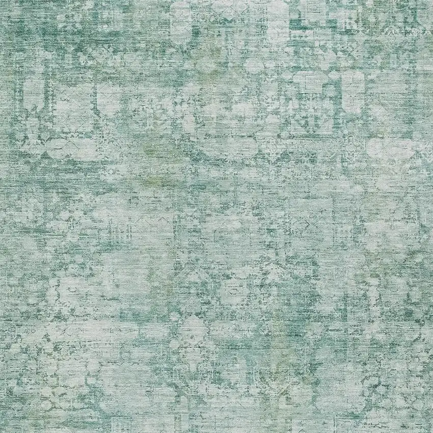 Teal Blue And Ivory Abstract Washable Indoor Outdoor Area Rug Photo 4