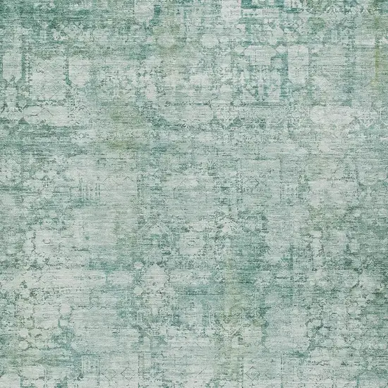 Teal Blue And Ivory Abstract Washable Indoor Outdoor Area Rug Photo 9