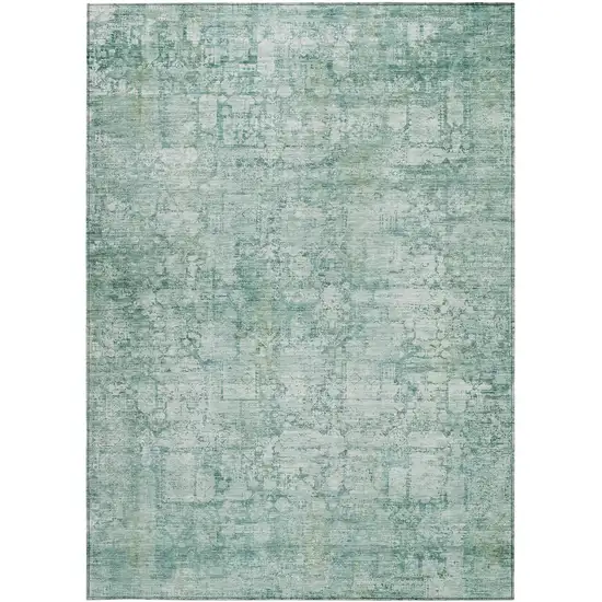 Teal Blue And Ivory Abstract Washable Indoor Outdoor Area Rug Photo 3