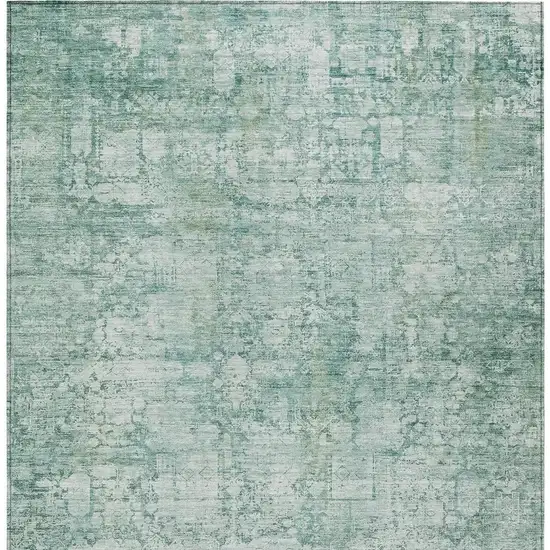 Teal Blue And Ivory Abstract Washable Indoor Outdoor Area Rug Photo 4