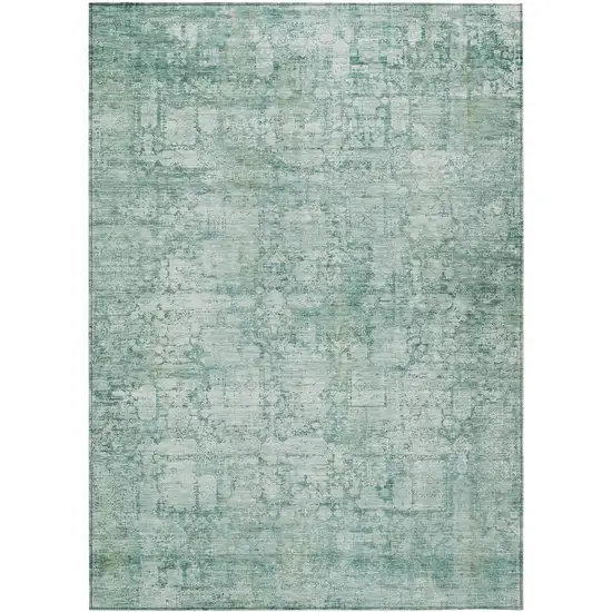 Teal Blue And Ivory Abstract Washable Indoor Outdoor Area Rug Photo 1