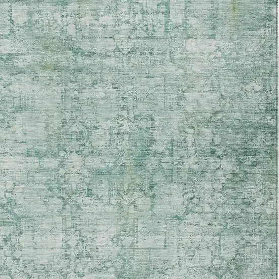 Teal Blue And Ivory Abstract Washable Indoor Outdoor Area Rug Photo 9