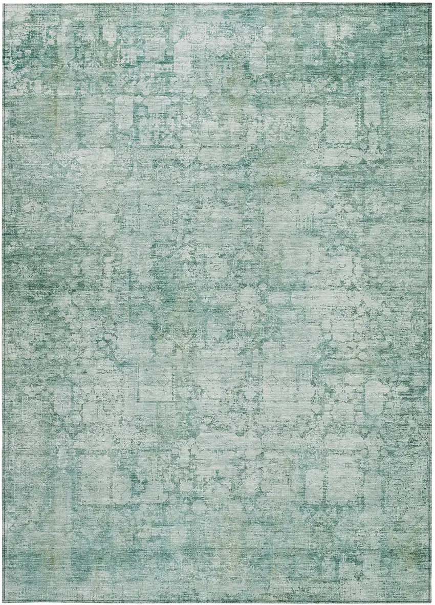 Teal Blue And Ivory Abstract Washable Indoor Outdoor Area Rug Photo 3