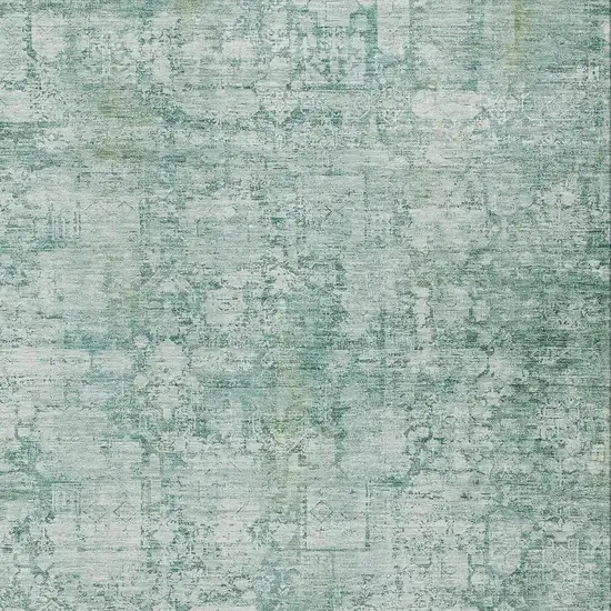 Teal Blue And Ivory Abstract Washable Indoor Outdoor Area Rug Photo 9