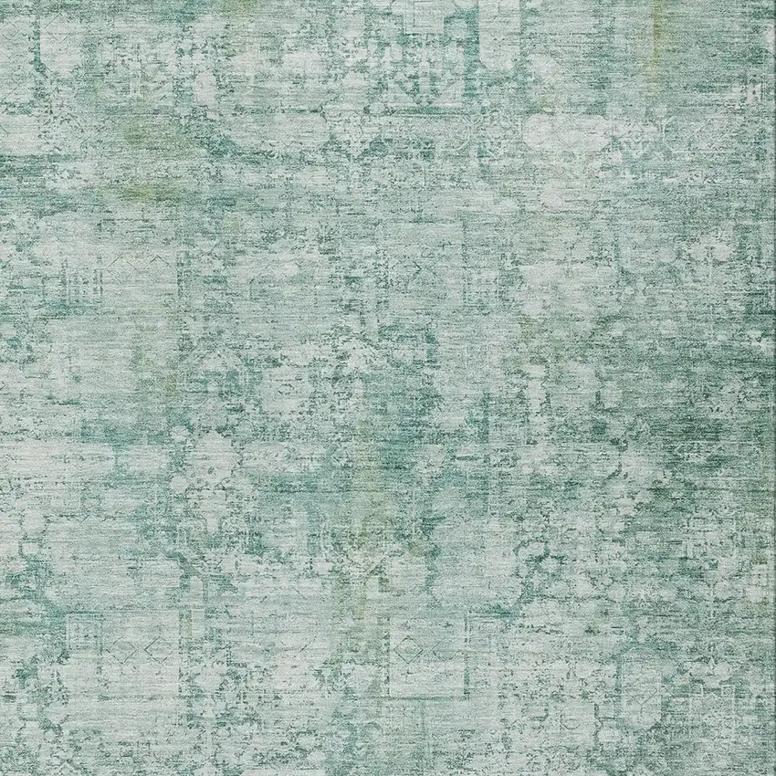 Teal Blue And Ivory Abstract Washable Indoor Outdoor Area Rug Photo 9