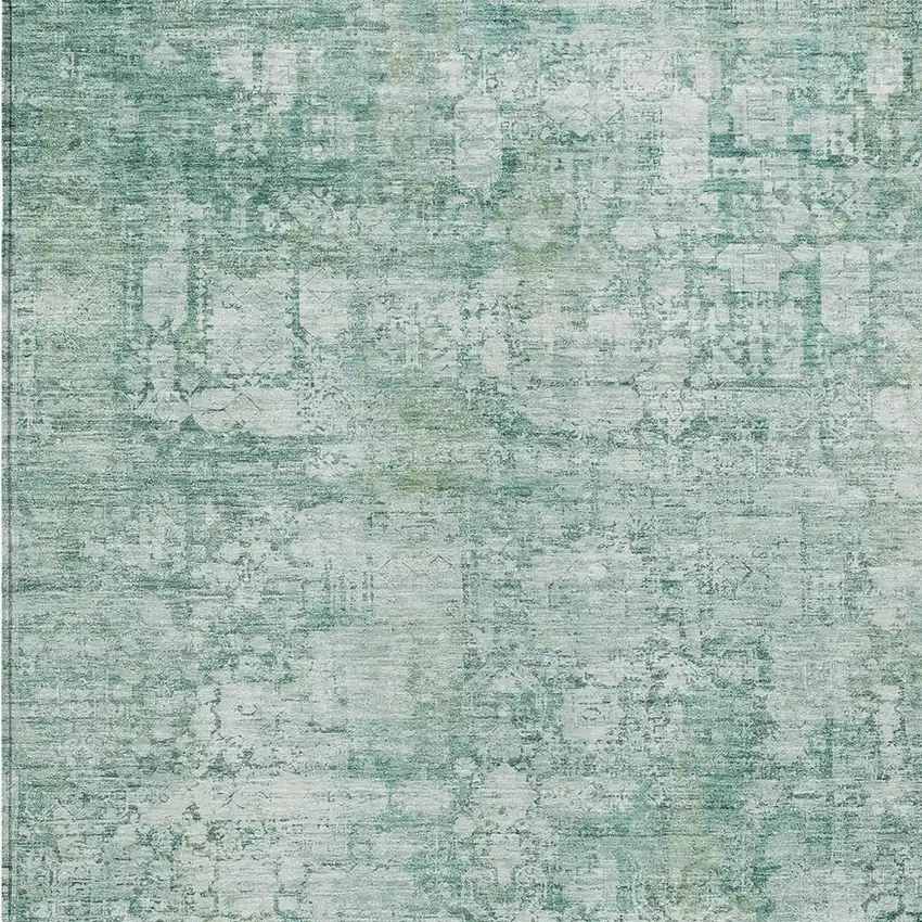 Teal Blue And Ivory Abstract Washable Indoor Outdoor Area Rug Photo 4