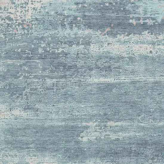 Teal Blue And Ivory Abstract Washable Indoor Outdoor Area Rug Photo 3