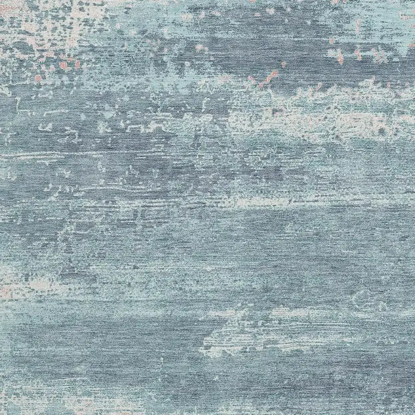 Teal Blue And Ivory Abstract Washable Indoor Outdoor Area Rug Photo 3