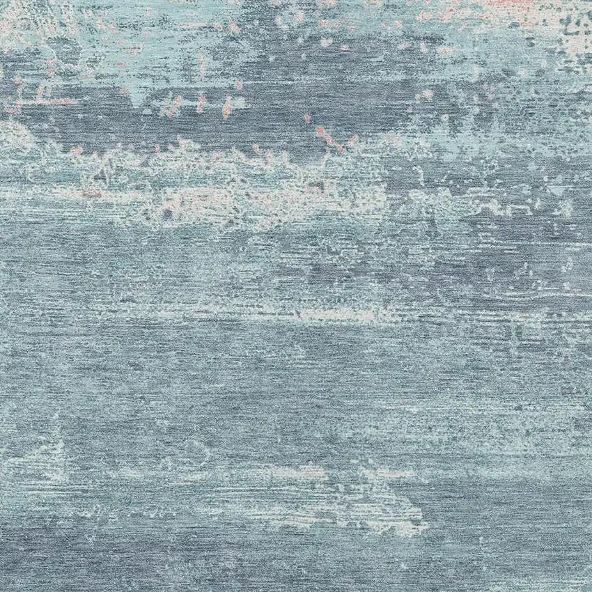 Teal Blue And Ivory Abstract Washable Indoor Outdoor Area Rug Photo 3