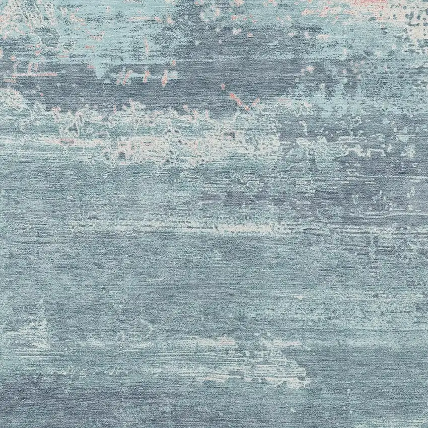 Teal Blue And Ivory Abstract Washable Indoor Outdoor Area Rug Photo 3