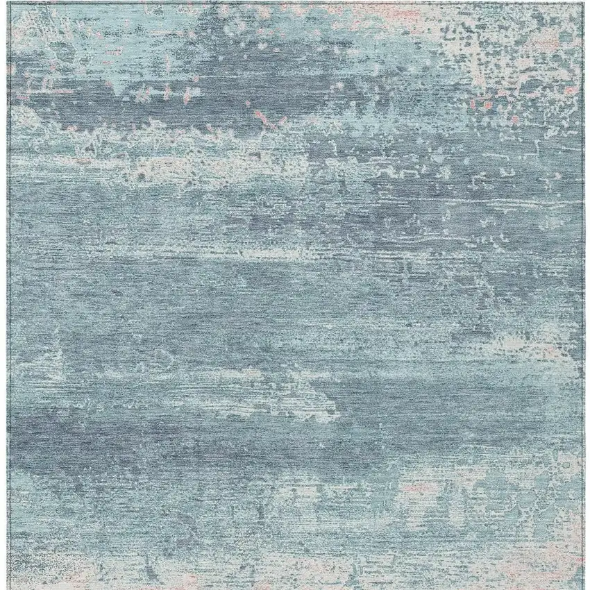 Teal Blue And Ivory Abstract Washable Indoor Outdoor Area Rug Photo 4