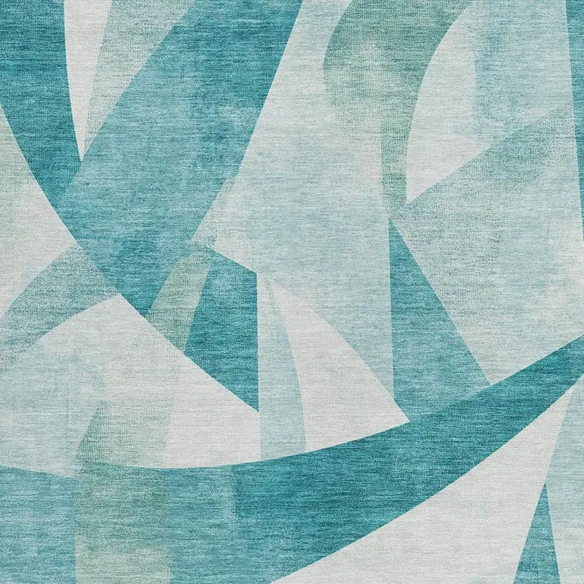 Teal Blue And Ivory Abstract Washable Indoor Outdoor Area Rug Photo 3