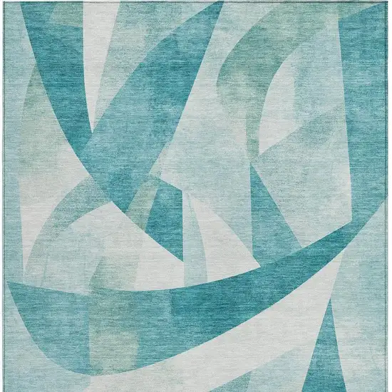 Teal Blue And Ivory Abstract Washable Indoor Outdoor Area Rug Photo 3