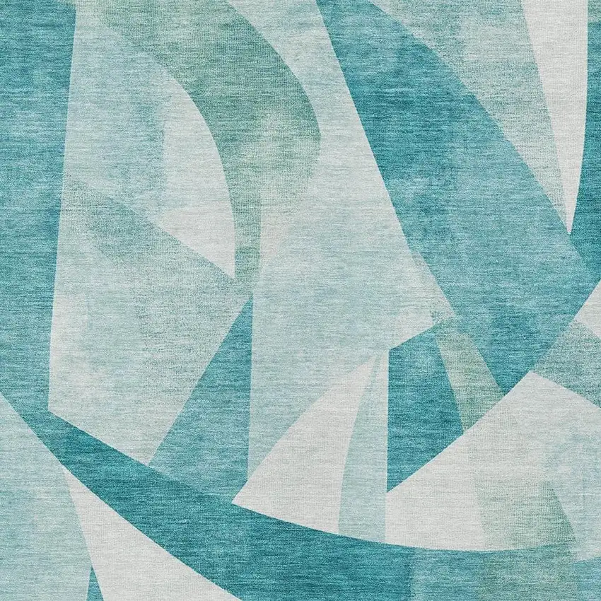 Teal Blue And Ivory Abstract Washable Indoor Outdoor Area Rug Photo 3