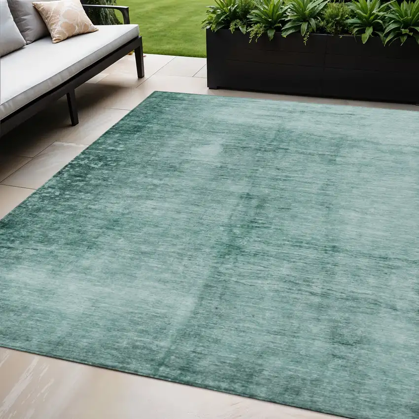 Teal Blue And Ivory Abstract Washable Indoor Outdoor Area Rug Photo 2