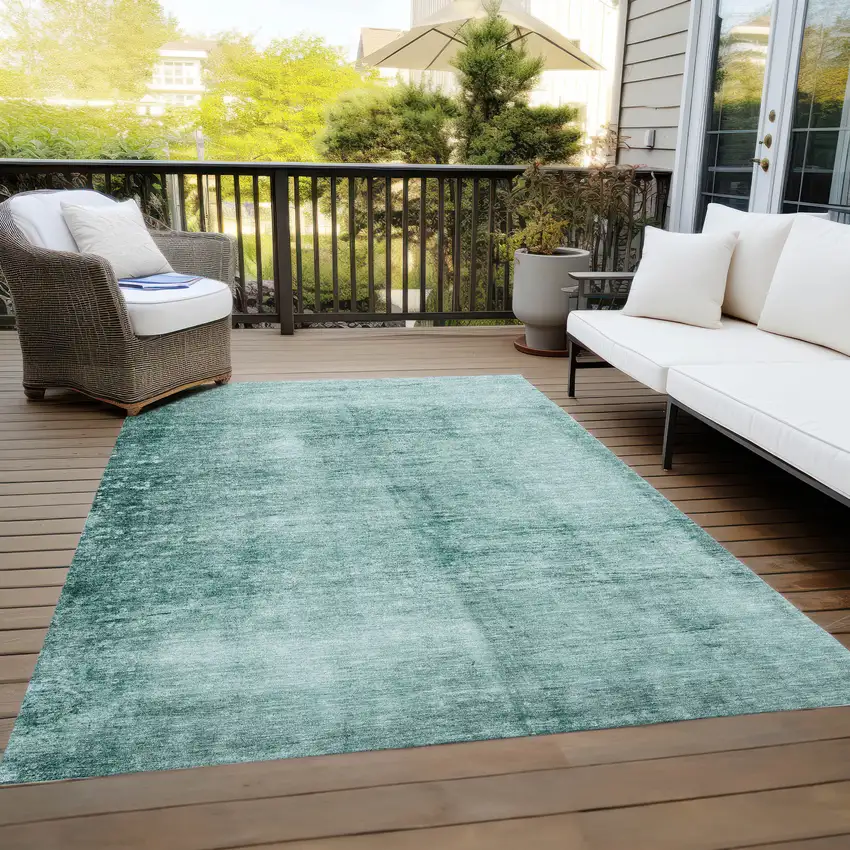 Teal Blue And Ivory Abstract Washable Indoor Outdoor Area Rug Photo 7