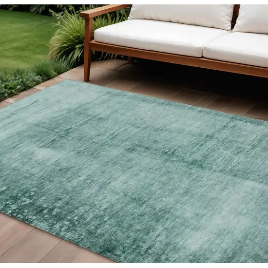 Teal Blue And Ivory Abstract Washable Indoor Outdoor Area Rug Photo 2