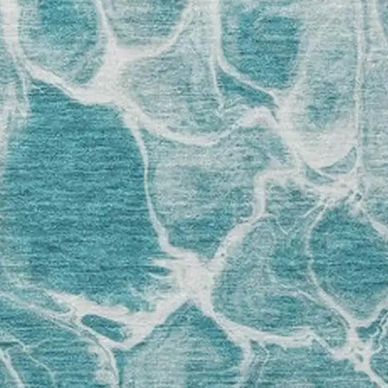 Teal Blue And Ivory Abstract Washable Indoor Outdoor Area Rug Photo 3