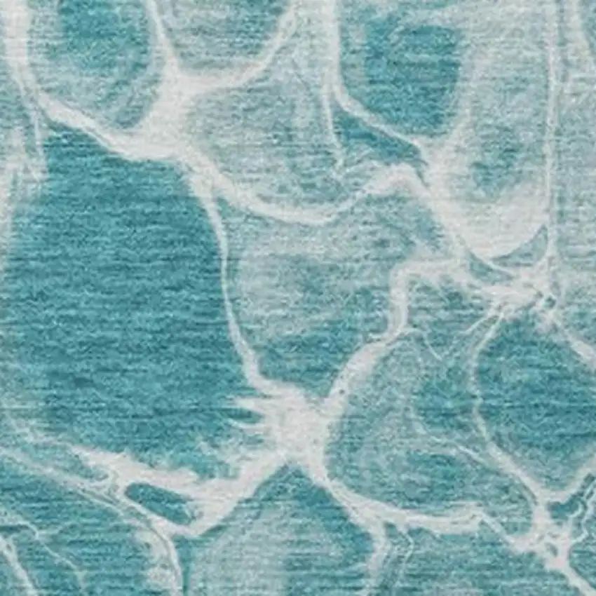 Teal Blue And Ivory Abstract Washable Indoor Outdoor Area Rug Photo 3