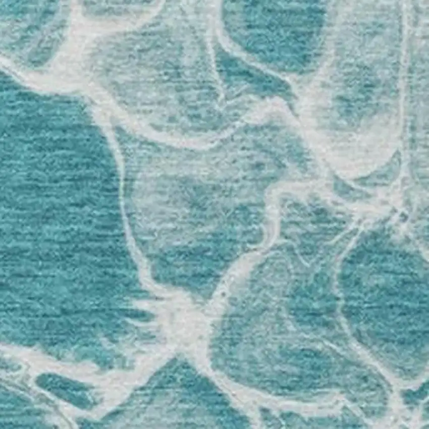 Teal Blue And Ivory Abstract Washable Indoor Outdoor Area Rug Photo 3