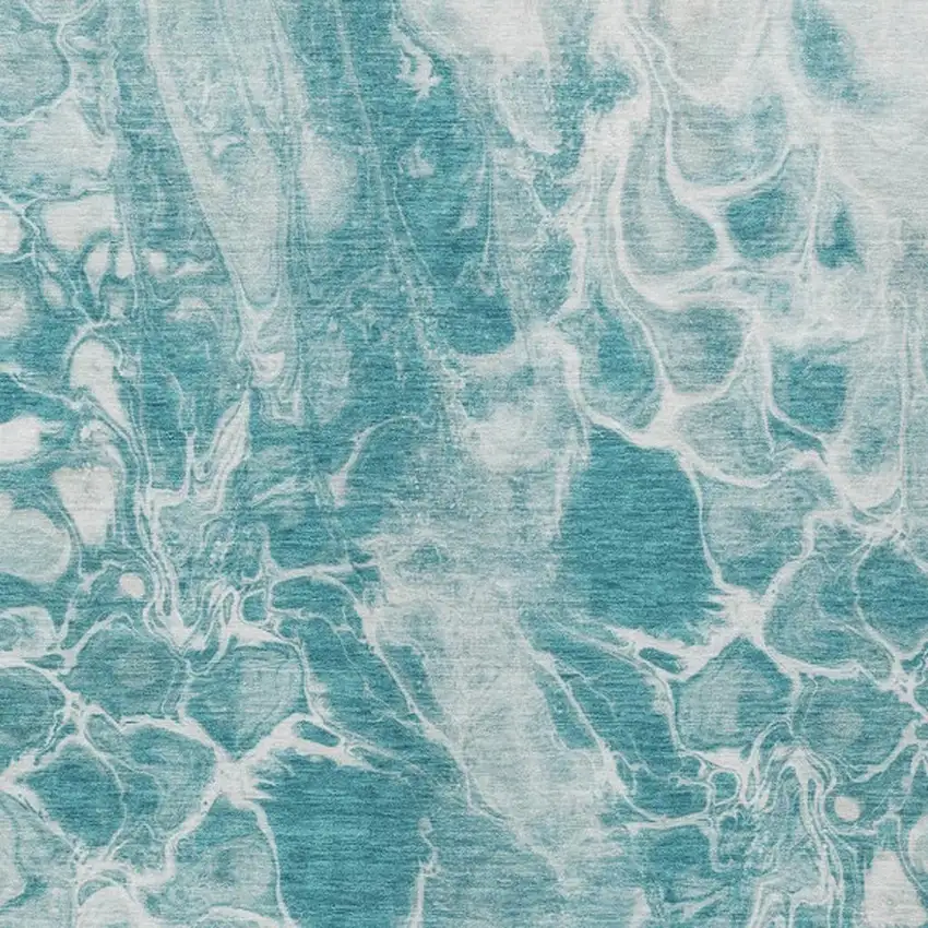 Teal Blue And Ivory Abstract Washable Indoor Outdoor Area Rug Photo 1