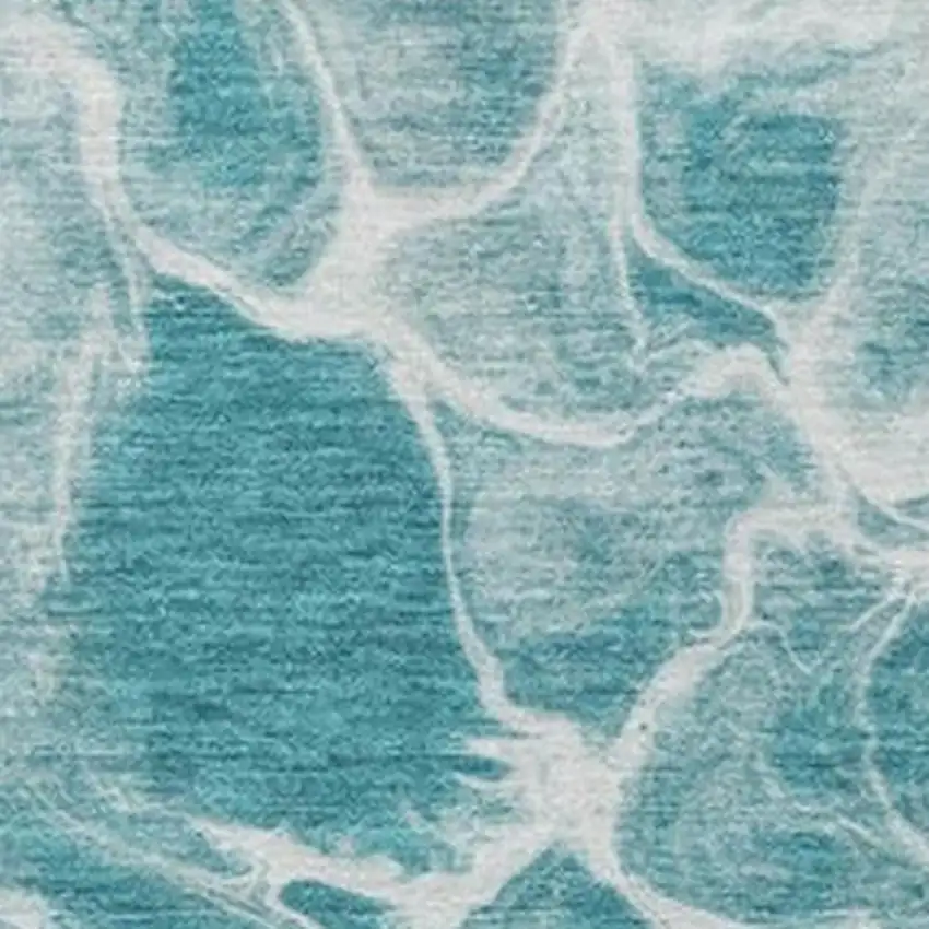 Teal Blue And Ivory Abstract Washable Indoor Outdoor Area Rug Photo 3