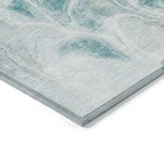 Teal Blue And Ivory Abstract Washable Indoor Outdoor Area Rug Photo 8