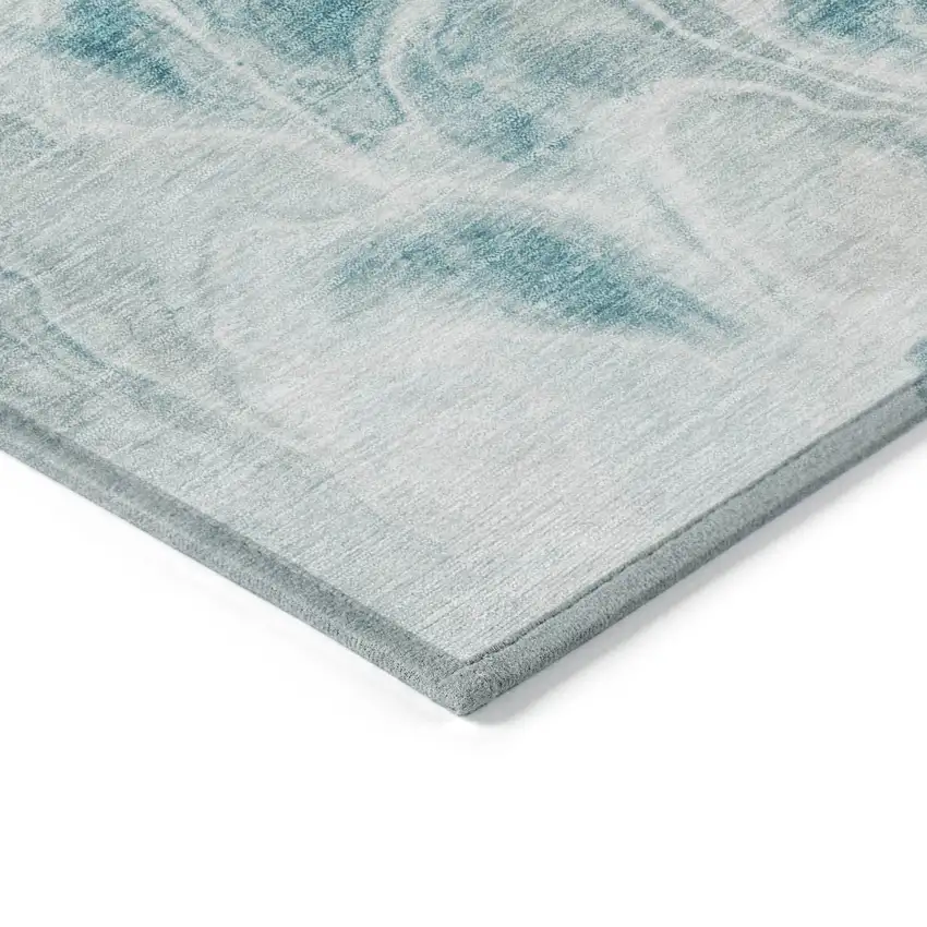 Teal Blue And Ivory Abstract Washable Indoor Outdoor Area Rug Photo 8