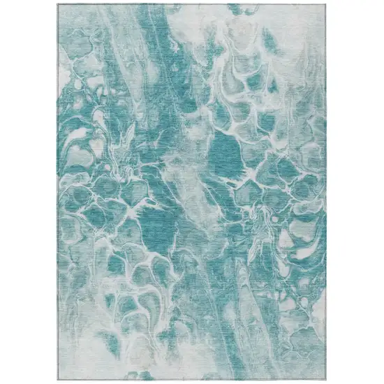 Teal Blue And Ivory Abstract Washable Indoor Outdoor Area Rug Photo 7