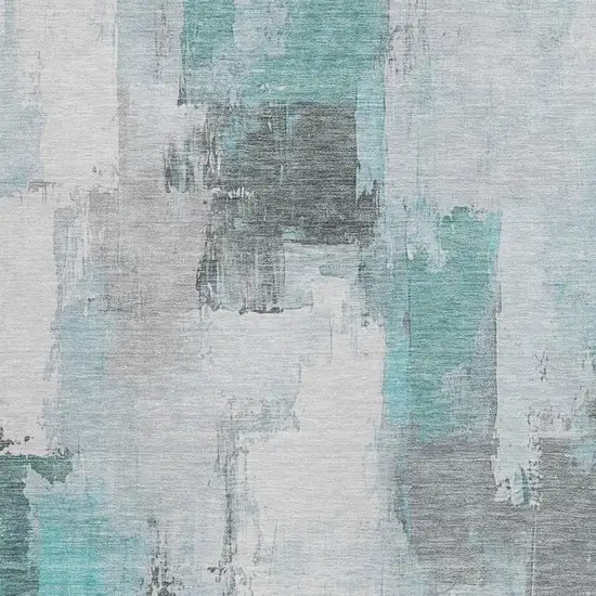 Teal Blue And Ivory Abstract Washable Indoor Outdoor Area Rug Photo 3
